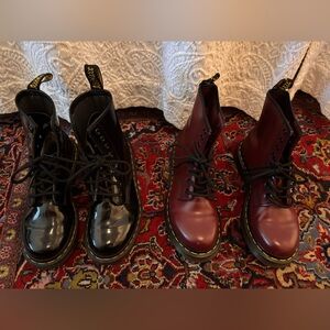 Dr. Martens Burgundy & Black Leather Combat Boots - 2 pairs